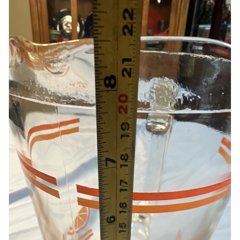 Vintage Clear Glass Pitcher Orange Citrus Slice Stripes Retro Juice Carafe‎ 8in - Picture 7 of 9